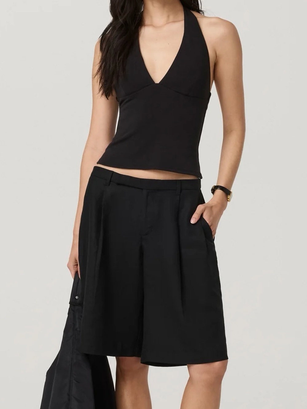 NWT Vuori Everyday Cotton Stretch Plunge Halter in Black - Picture 3 of 5